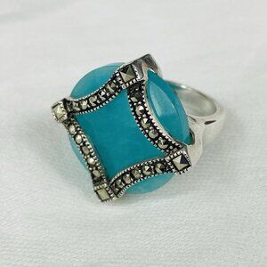 Judith Jack Size 6.75 Ring Blue Chalcedony Sterling Silver Marcasite